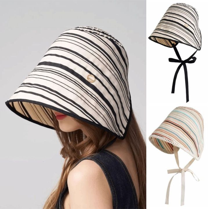Fashion%20Ribbon%20Women%20Striped%20Fisherman%20Hat%20Solid%20Color%20Foldable%20Summer%20Sun%20Hat%20Wide%20Brim%20Breathable%20Bucket%20Hat%20Camping%20-%20Image%207