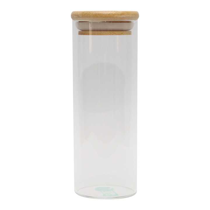 DELPH Premium Tall Glass Round Bottom Container 300ml With Wooden Lid For Coffee Tea Condiments Chocolates Candy