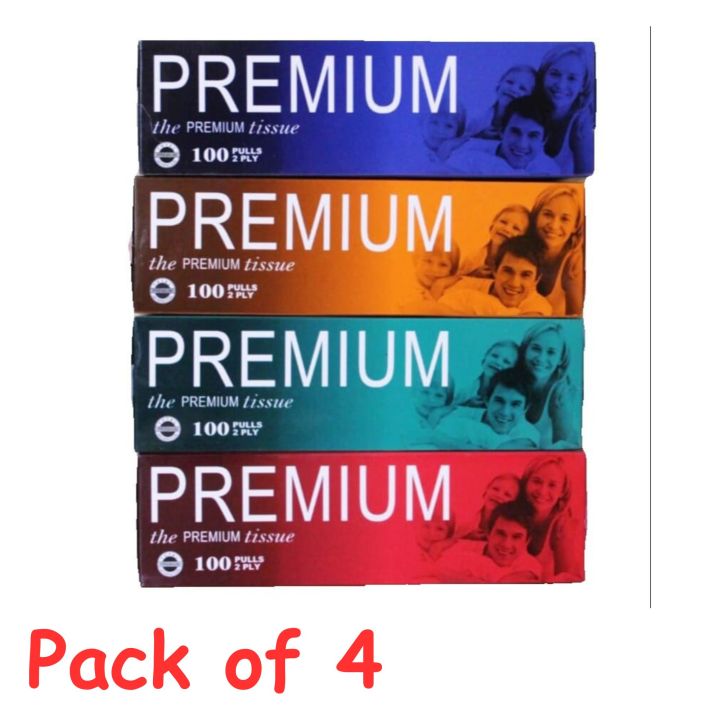 Premium Tissue / Facial Tissue BOX 100 Pulls 200 Sheets - Pack Of 4