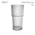 Portable 600ml Capacity Glass Tumbler With Lid and Straw Transparent Glasses Stripe Glass Cup Heat Resistant Reusable Coffee Mug for Juice Water and Iced Coffee Drinkware. 
