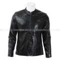 Black Slim Fit Mixed Leather Jacket For Men. 