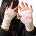 Cute Cat Paw Half Finger Gloves Soft Thicken Fingerless Gloves Warm Plush Knitted Gloves Winter. 