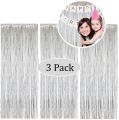 3 Pack Silver  Foil Backdrop Fringe Foil Curtain Backdrop For Birthday Decoration. 