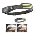 Triple Light Multi-Function Wave Induction XPE+COB Headlamp USB Rechargeable Strong Wide Range. 