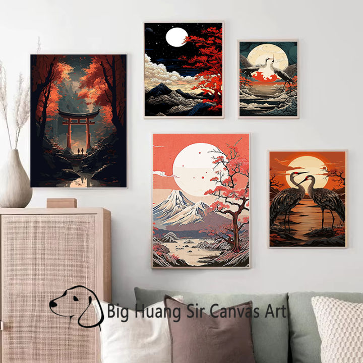 Arts,%20home%20decoration,%20pattern,%20crown,%20crane,%20ink,%20wind,%20Japanese%20nature,%20landscape,%20watercolor%20painting,%20poster,%20mountain%20grid,%20canvas%20painting,%20wall%20art%20-%20Image%202