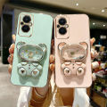 AnDyH Phone Case for OPPO Reno 7Z Reno 8Z Reno 7 Lite Reno 5 Lite 5G F21 Pro 5G Cute Quicksand Liquid Bear Bracket Anti Drop Camera Protection. 