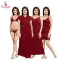Fancyra Satin Summer Night Dress for Women Solid Nighty Pack of 4. 