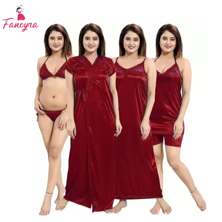 Fancyra%20Satin%20Summer%20Night%20Dress%20for%20Women%20Solid%20Nighty%20Pack%20of%204%20-%20Image%202