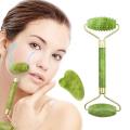 3pcs Set Facial Jade Stone Roller & Gua Sha Board Body Neck Massage Tool. 