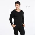Men Seamless Elastic Warm Velvet Inner Wear Thermals Underwear Pajama Set- Black. 