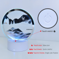 Home decoration bedside hourglass glass art 6LED quicksand lamp painted color table lamp 3D trendy round small lamp. 
