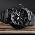 SKMEI 1529 Men's Sports LED Light Chronograph Dual Display 3 Time Multi-Function Watch - Black. 