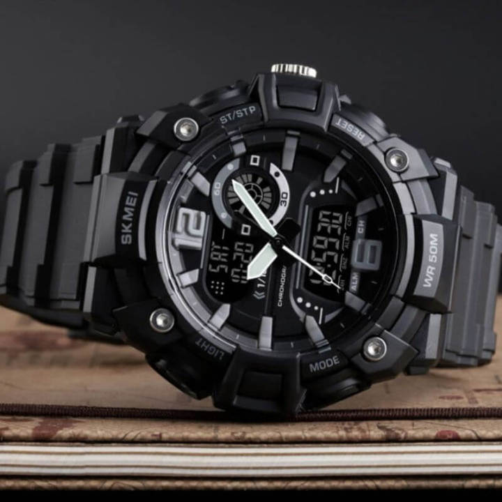 SKMEI%201529%20Men's%20Sports%20LED%20Light%20Chronograph%20Dual%20Display%203%20Time%20Multi-Function%20Watch%20-%20Black%20-%20Image%204