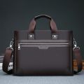 Durable Large Capacity PU Briefcase Oxford Cloth Zipper Closure Business Documents Bag Waterproof Multifunctional Laptop Bag Office Supplie. 
