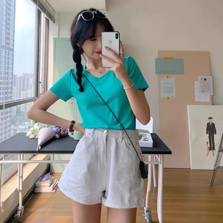 Women's%20Cotton%20Stretch%20V-Neck%20T-Shirt%20Short%20Sleeve%20Casual%20Comfortable%20Fit%20T-Shirt%20-%20Image%207
