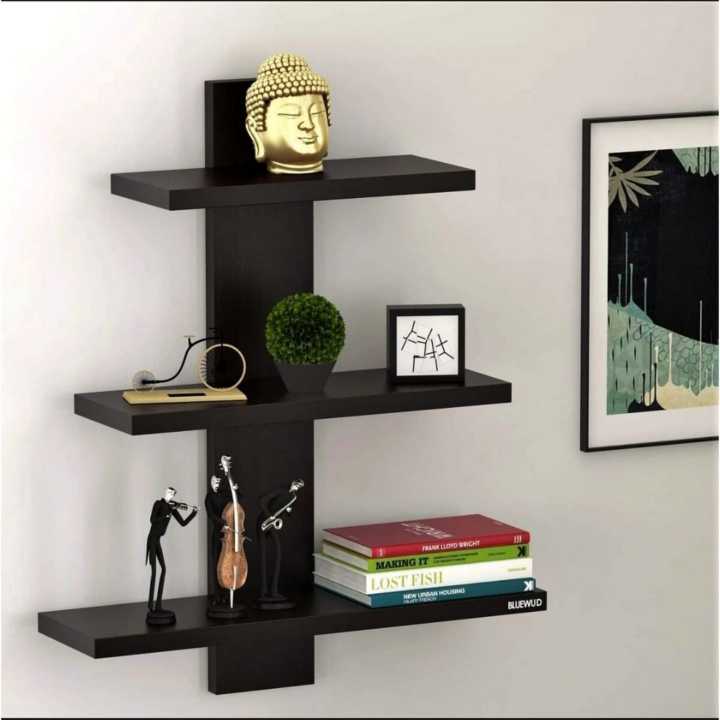 Wooden 3 Tier Wall Mount Triple Shelf in Black