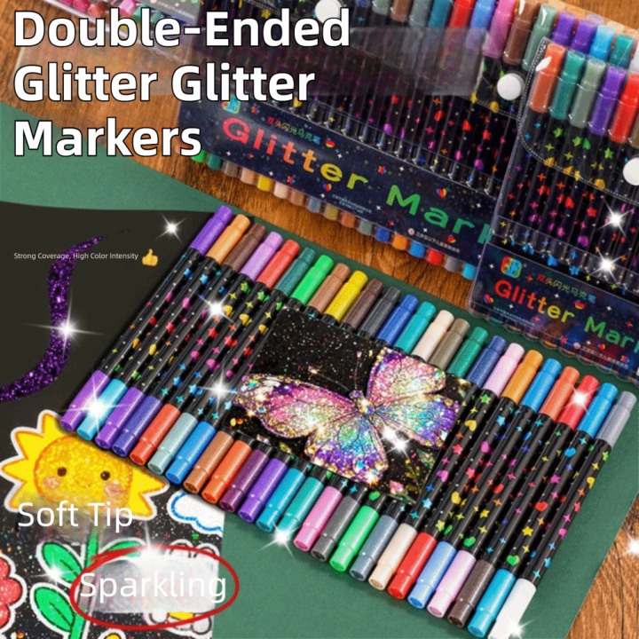 New 24/48/72/96 Colors Double-Ended Glitter Pens Colorful Quickly Dry Acrylic Marker Pen Soft Tip Glue-Like Ink Fluorescent Pen Drawing Painting