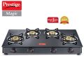 Prestige Magic 4 Burner Gas Stove- GTMC 04 L, Black Colour, Glass, Manual. 