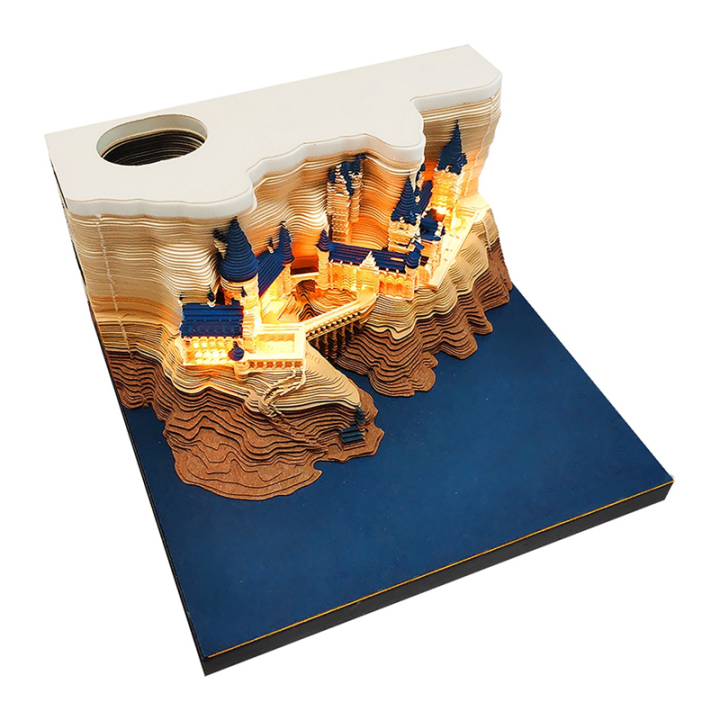 1 Piece Castle 3D Notepad 2024 Calendar Memo Pad Block Notes Ornaments with Lights