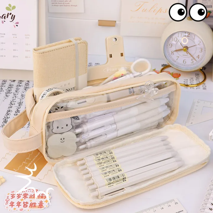 Zipper%20closure%20Pencil%20case%20Stylish%20Large%20capacity%20Ins%20style%20Pen%20pouch%20Pouch%20design%20Transparent%20Stationery%20holder%20for%20Students%20Office%20workers%20Art%20-%20Image%204