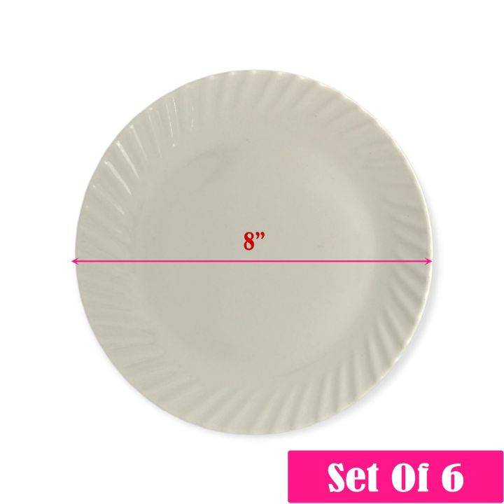 White Melamine Snack Plate Set – 8" Diameter, Break-Resistant, Stain-Resistant (Set of 6)