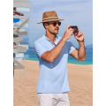 Men Casual Henley Tee Shirt Short Sleeve Band Collar Summer Beach Textured T-Shirt. 