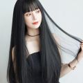 South Korea wig female black long hair soft girl realistic wig Japanese internet celebrity air bangs temperament face repair wigs. 