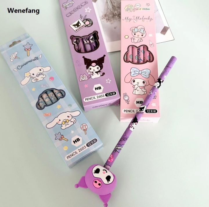 Wenefang%20Cartoon%20Sanrio%20My%20Melody%20Cinnamoroll%20Pochacco%2012%20pieces%20box%20with%20Fashion%20pencil%20sharpener%20wooden%20pencil%20student%20sketch%20pen%20writing%20pen%20-%20Image%206