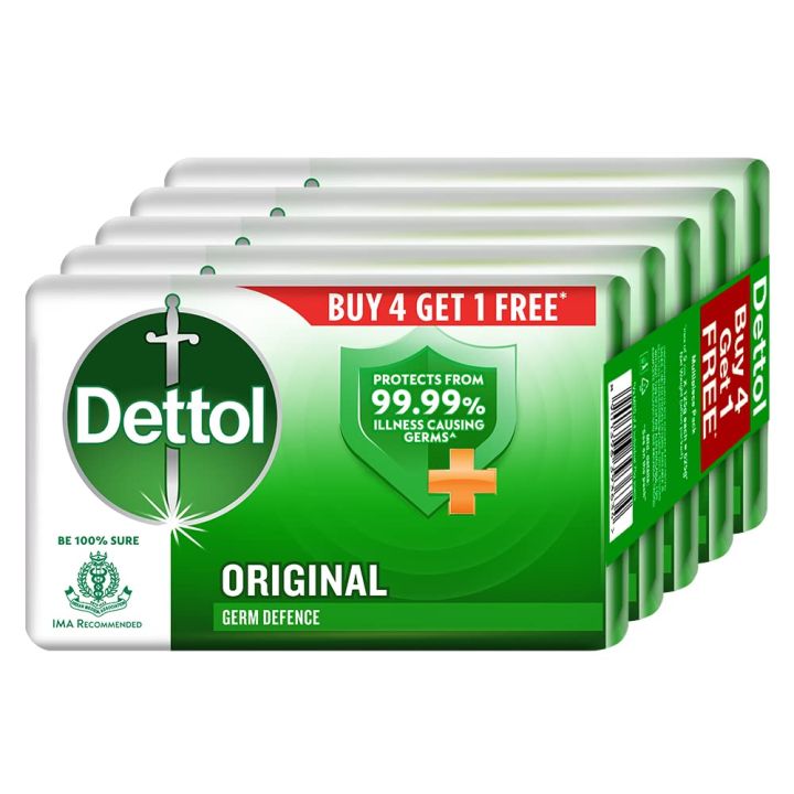 Dettol Original Germ Protection Bathing Soap bar, 100gm (Pack of 5)