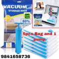 5 Vacuum Bags for Clothes with Pump Reusable plastic Bags for Packing. 