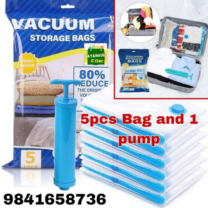 5 Vacuum Bags for Clothes with Pump Reusable plastic Bags for Packing Daraz .np