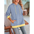 Women's Striped Pullover Hoodies Coffee Color XL. 