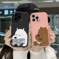 Hontinga for Realme X Back Cover PU Leather We Bare Bears Print Soft Silicone Edge Phone Case. 