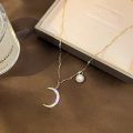 【Hottest Trends】Moon Star Hidden Moon Pearl Necklace Clavicle Chain Female Super Fairy Temperament God Neck Chain Pendant Choker Collar. 