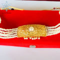 Pure Gold Plated Choker Moti Necklace With White Stones For Women. 