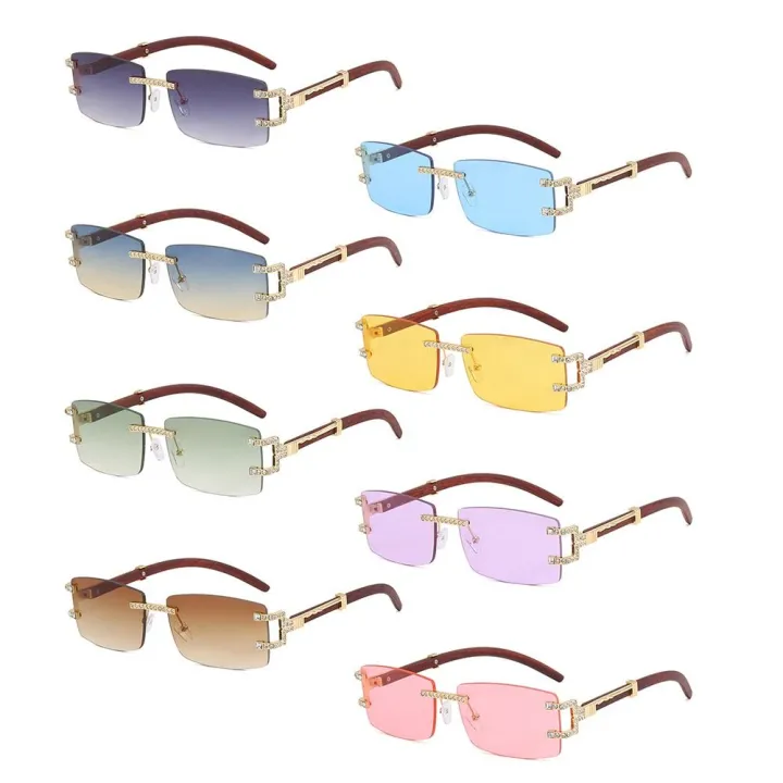 Vintage%20Wood%20Diamonds%20Punk%20Sunglasses%20Rhinestone%20Frameless%20Women's%20Rimless%20Sun%20Glasses%20Rectangle%20Square%20Eyewear%20for%20Beach%20Travel%20Streetwear%20-%20Image%207