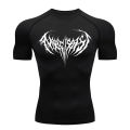 Summer Wear Fitness T-Shirt Gym Shirt Men's Print Black Compression Fitness Performance Sun Protective Clothing Exercise Wear. 