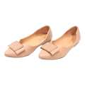 Peach Rectangle Buckle Design Closed Shoes For Women. 