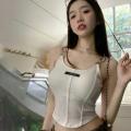 Solid color Women's sleeveless tops slim fit with chest pad summer women's vests Letter Design Chain shoulder strap. 