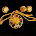Gold Plated Navaratna Pendant/Locket With Chain ,Earring And Ring For Women | Fashion Navaratna Pendent Set For Women. 