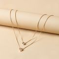 Enacolor Delicate Zircon Heart Water Drop Pendant Necklace for Women Bilayer Golden Metal Clavicle Chain Jewelry Accessories New 2024. 
