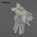 Sutuiying Hand-made Summer Girl Bridal Women Short Wedding Gloves Bow Tulle Mittens Finger Gloves. 