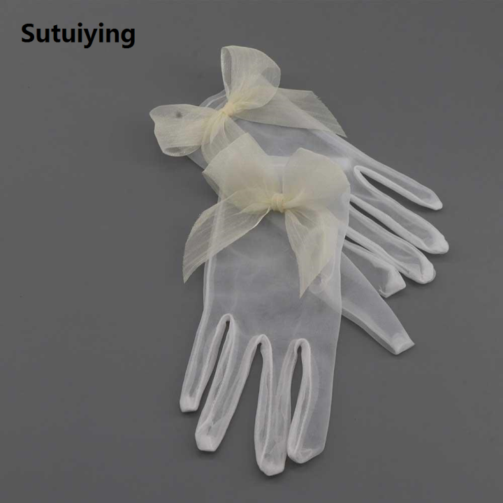 Sutuiying%20Hand-made%20Summer%20Girl%20Bridal%20Women%20Short%20Wedding%20Gloves%20Bow%20Tulle%20Mittens%20Finger%20Gloves%20-%20Image%205