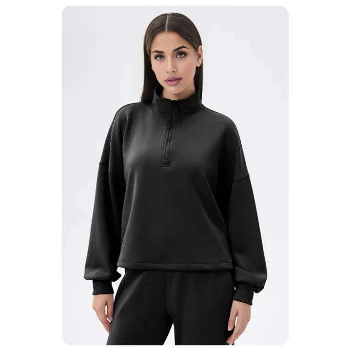 Women'S%20Half%20Zip%20Modal%20Loose%20Casual%20Stand%20Collar%20Sweatshirt%202025%20Popular%20Long%20Sleeve%20Fall%20Pullover%20-%20Image%204