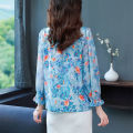 New Korean Thin Style Temperament Women's Blouse Plus Size Printed Design Lantern Sleeve Casual Shirts. 