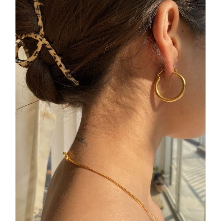 Therapy Nepal Gold Plated Medium Plain Hoops Earring For Women