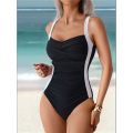 Women'S Ruched Swimsuit Flat Tummy Control Halter Adjustable Elegant Sports Monokini. 
