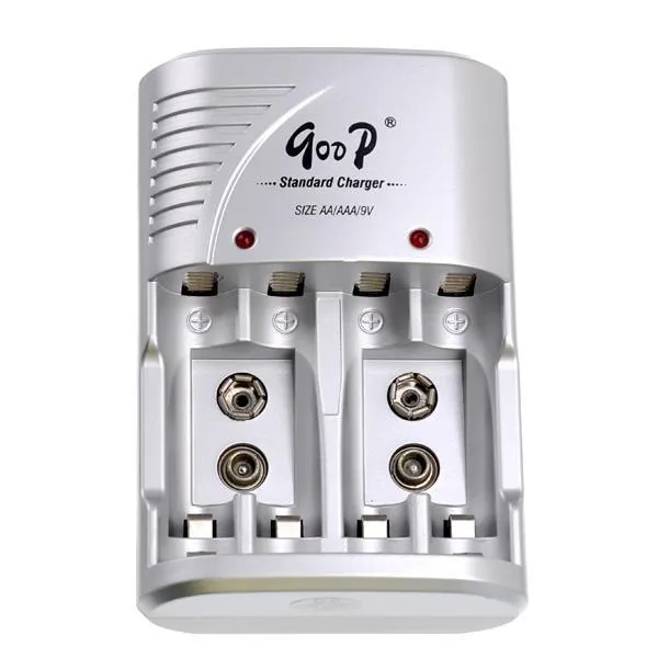 Goop GD-802B Smart Battery Charger | Rechargeable Charger for 4x AA/AAA & 2x 9V Ni-MH/Ni-CD Batteries | Fast Charging with LED Indicator – Universal Multi Battery Charger