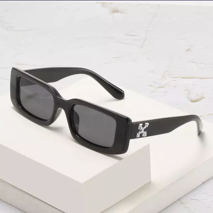 Simple Thick Side White Cross Rectangle Sunglasses For Men Women