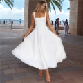 Women'S 2025 Spring and Summer Square Neck Wide Strap Flowing Midi Dress Wedding Guest Ball Cocktail Dress. 